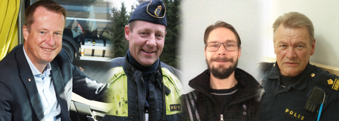 Anders Ygeman (S) mötte trafikpoliserna Finn Edlund, Christoffer Hallgren och Sune Nilsson (fotomontage).