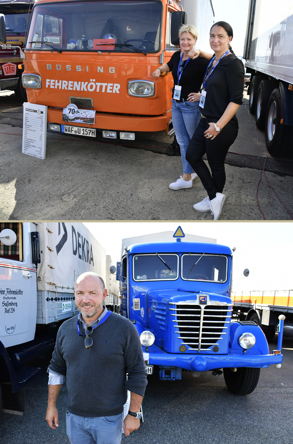 Översta bilden: Larissa Graf-Fehrenkötter till vänster och Sandra Fehrenkötter är touringens första damteam och de har nu hakat på sina makars stora intresse. - Det här gör vi igen, säger de båda. Nedersta bilden: Joachim Fehrenkötter driver inte bara faders åkeri vidare. Han för även traditionen med Deutschlandfahrt vidare.