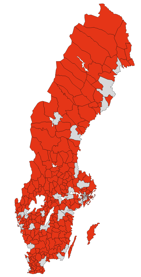 En bild säger mer än tusen ord. De röda områdena illustrerar ”kommuner med mycket begränsad eller till och med obefintlig övervakning av den yrkesmässiga trafiken”. Foto: Ur forskningsrapporten