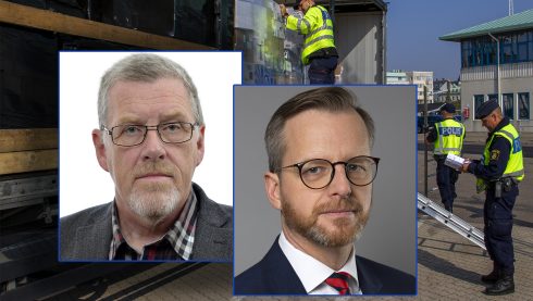 ThomasMorell (SD) till vänster, ställer Mikael Damberg (S), mot väggen om trafikpolisens resursbrist. Fotomontage: Göran Rosengren