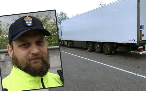 Bilinspektör Daniel Ferm är glad över att ha förhindrat att ekipaget havererade ute på motorvägen. (fotomontage)