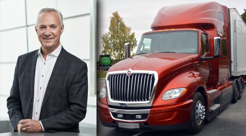 Göran Nyberg är ny vice vd med säljansvar inom Navistar i USA för lastbilsmärket International. Foto (på Nyberg): MAN / Foto (på lastbilen): S-E Lindstrand