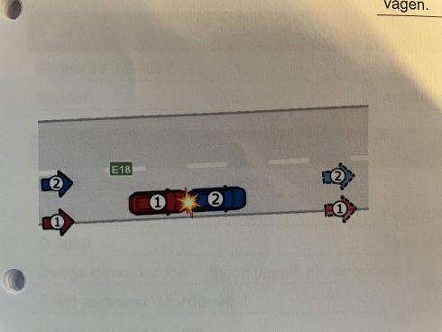    Trots att det framförvarande fordonet framförs i 105 km/h, blir kollisionen kännbar. 