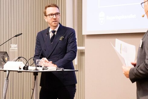 Infrastruktur- och bostadsminister Andreas Carlson (KD) på det första dialogmötet om godstransporter i januari 2024. Foto: Maria Nilsson/Regeringskansliet.