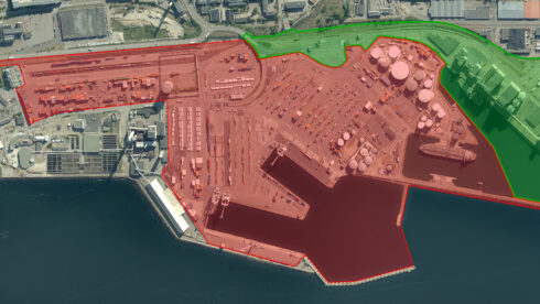     Västhamnens Containerterminal och Energihamn i röd markering är nu ett civilt skyddsobjekt.