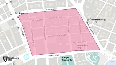 Den rosa markeringen i kartan visar området för miljözon klass 3. Kartbild: Trafik Stockholm 