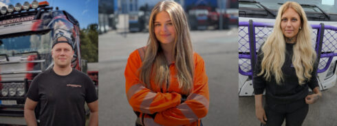 Fabian, Cindy och Julia är tre av chaufförerna som kommer att synas i den nya säsongen av Svenska Truckers. Foto: Sveriges Åkeriföretag