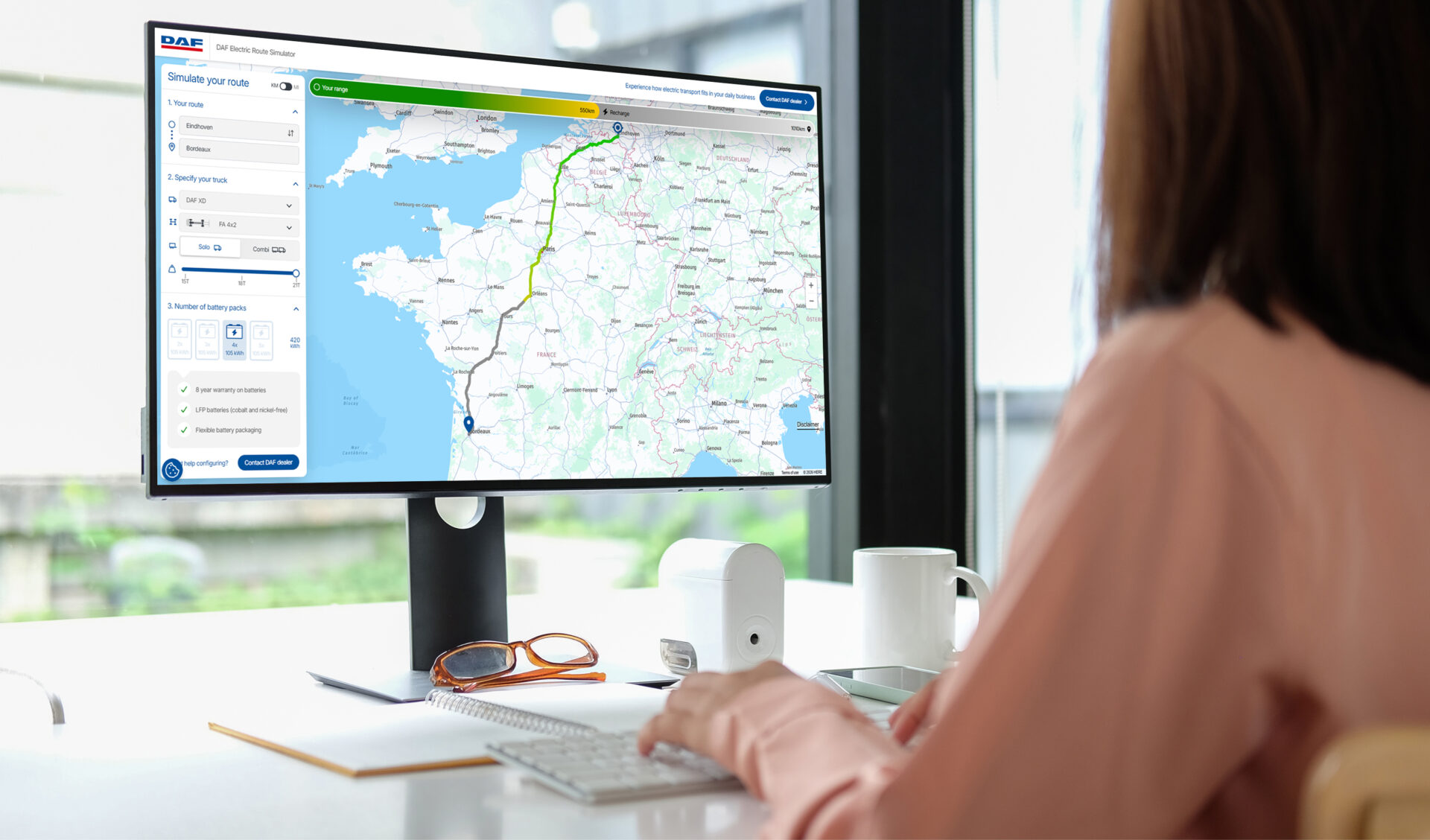 Med Electric Route Simulator kan du simulera ditt företags verkliga driftförhållanden. Foto: DAF.