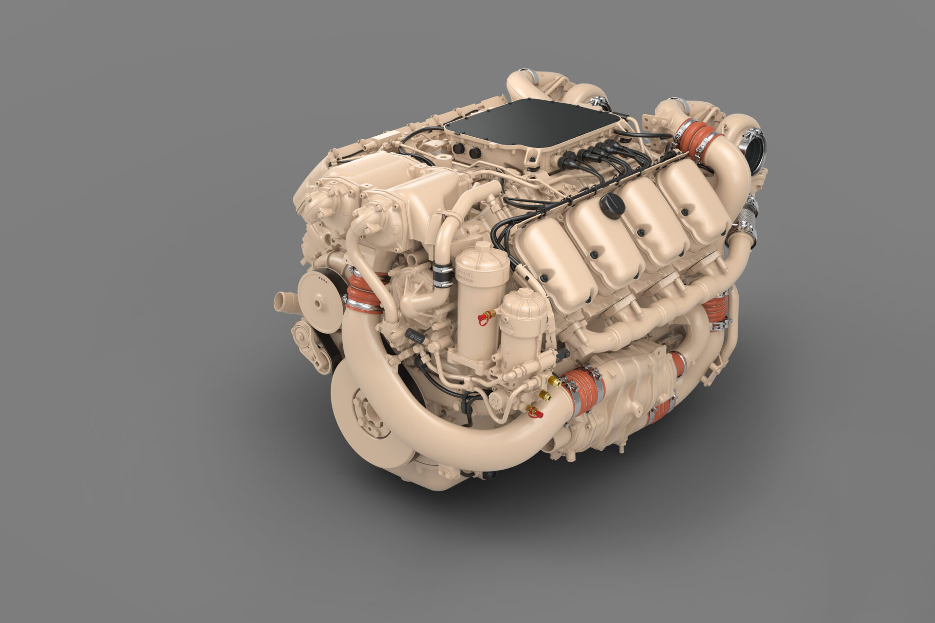 En Scania-motor som visas inom företagets Power Solutions-erbjudande på Eurosatory 2026. Lösningen är utvecklad för hög prestanda, tillförlitlighet och operativ tillgänglighet i krävande miljöer. Foto: Scania Group.