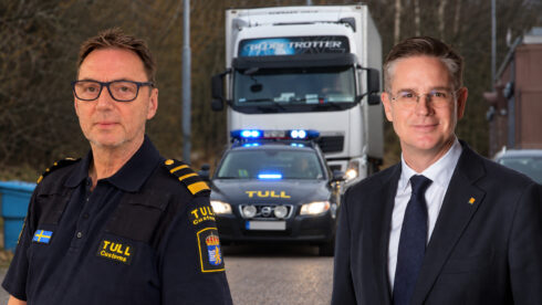 Mikael Lindgren på Tullverket och Oscar Hyléen, vd på Sveriges Åkeriföretag. Foto: Tullverket, Sveriges Åkeriföretag och Göran Rosengren (montage)